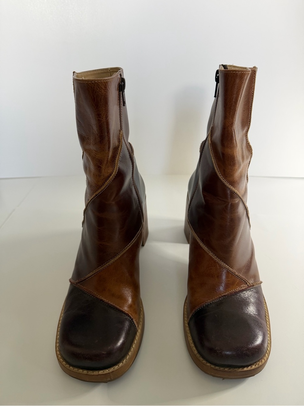 Vintage 90s Amanda Smith Leather Patchwork Boots Brown 9M Brazil
